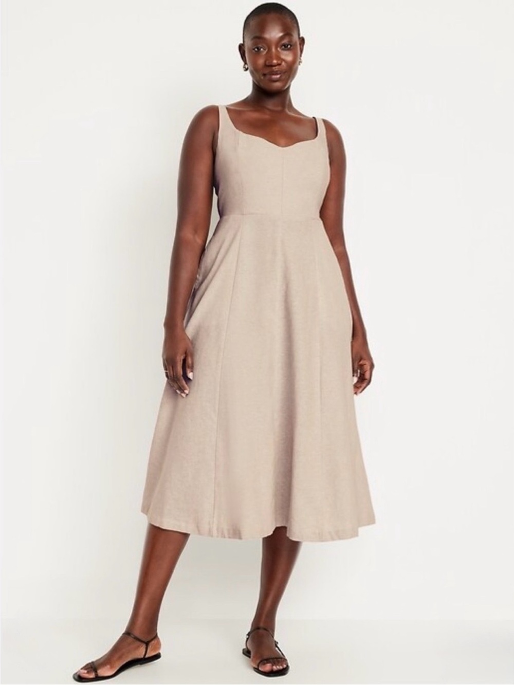 Women's Beige A-Line Midi Dress